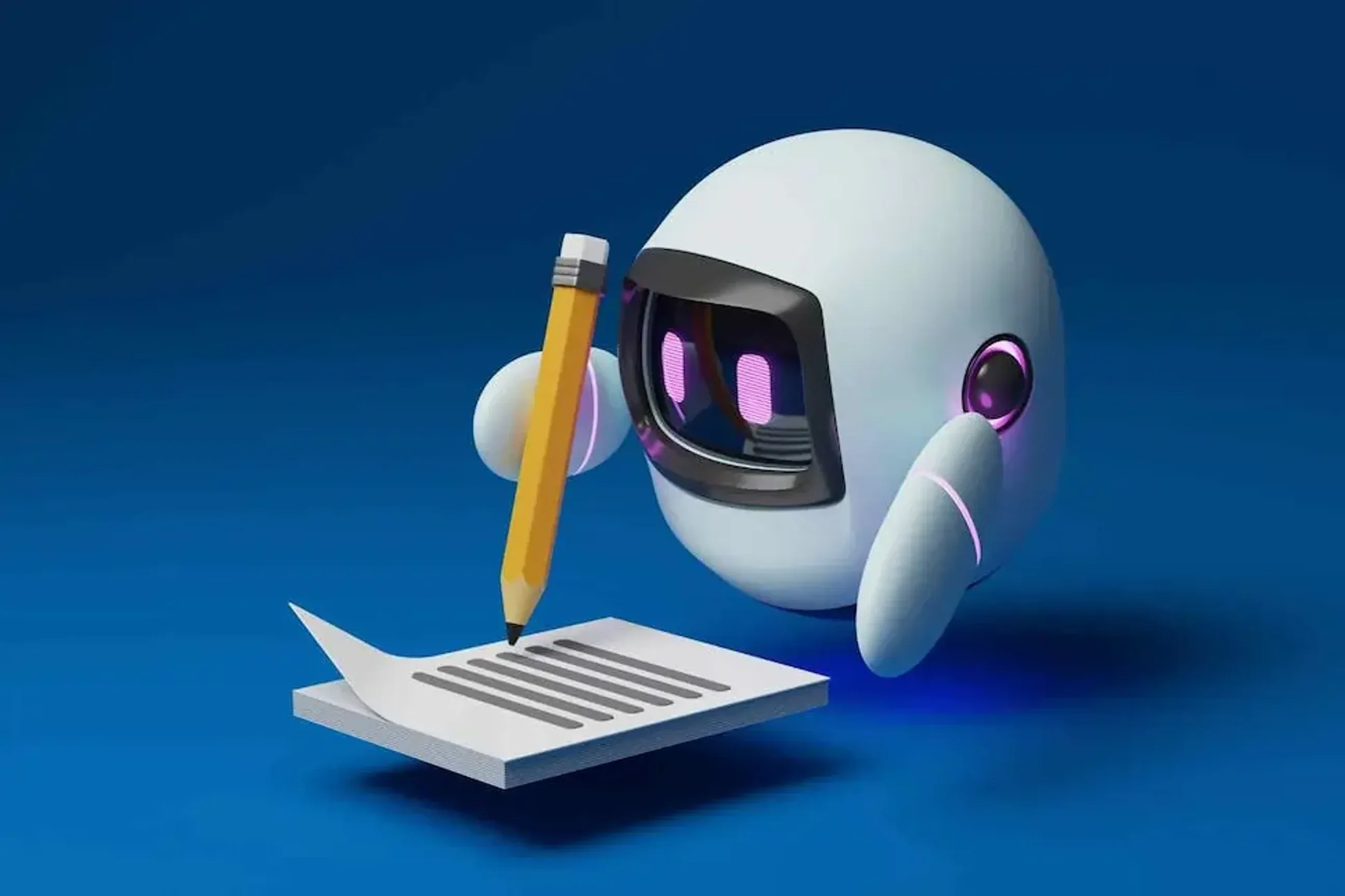 3D robot writing on paper with a pencil.