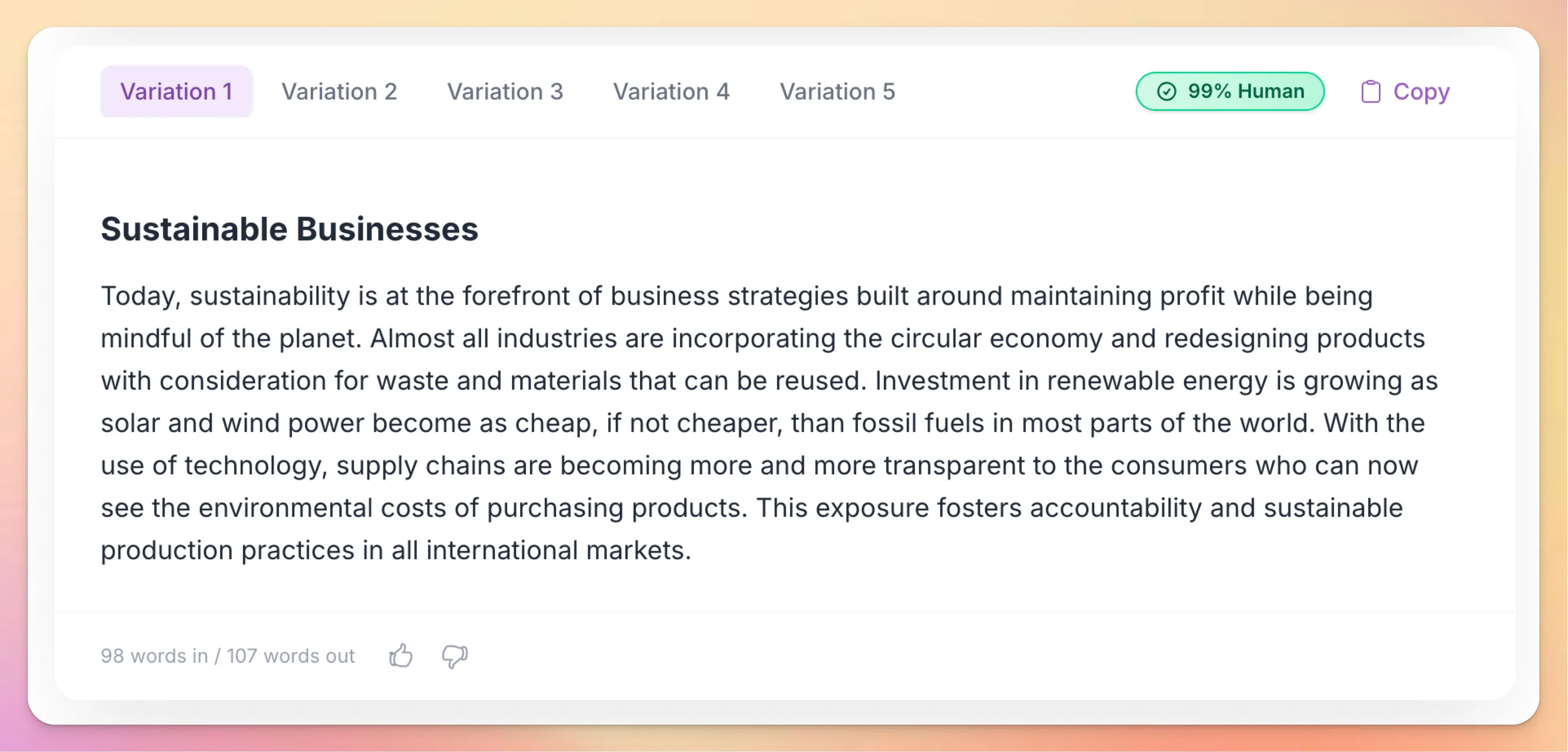 WriteHuman AI Humanizer interface showing output text